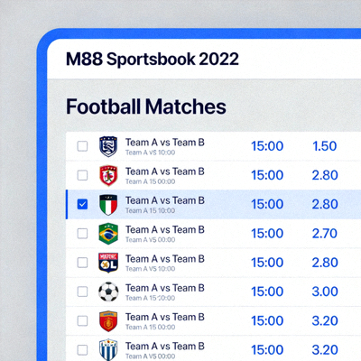 Tampilan antarmuka M88 Sportsbook 2022 dengan odds pertandingan sepak bola
