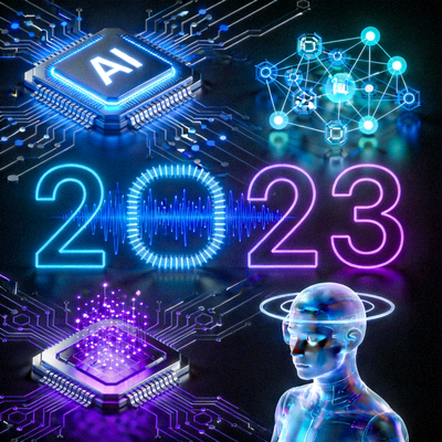 Ikon dan simbol teknologi digital yang berkembang pada tahun 2023