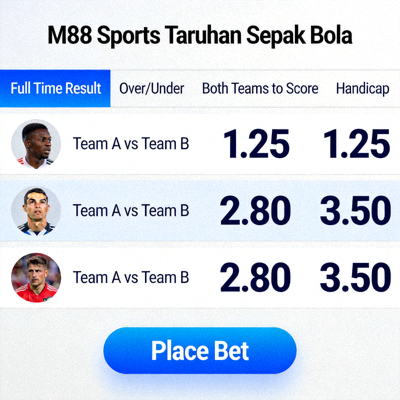 Antarmuka taruhan sepak bola di M88 Sports dengan berbagai pilihan pasar dan odds