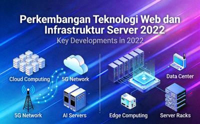 Ilustrasi perkembangan teknologi web dan infrastruktur server pada tahun 2022